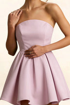 LVLVS Beverly Dress Lilac Satin Bodice Detail Strapless Mini Skater Dress for Cocktail Graduation Homecoming