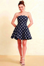 LVLVS Beverly Navy Polka Dot Satin Strapless Open Back Mini Skater Dress for Cocktail Party