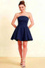 Beverly Navy Satin Strapless Open Back Mini Skater Dress