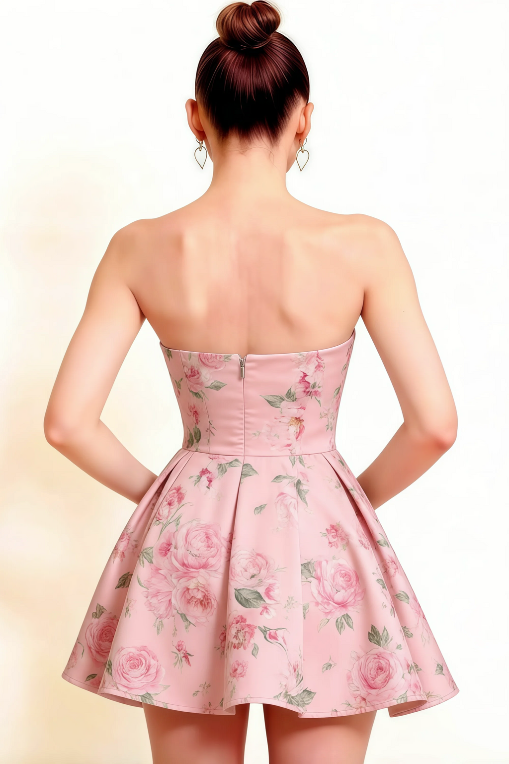 ALT: LVLVS Pink Floral Satin Dress Back Zipper Detail for Plus Size & Petite Women - Great for Semi-Formal Weddings