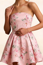 ALT: Detailed Close Up of LVLVS Pink Floral Satin Fabric and Bodice Construction - Luxury Detail for Office & Going Out