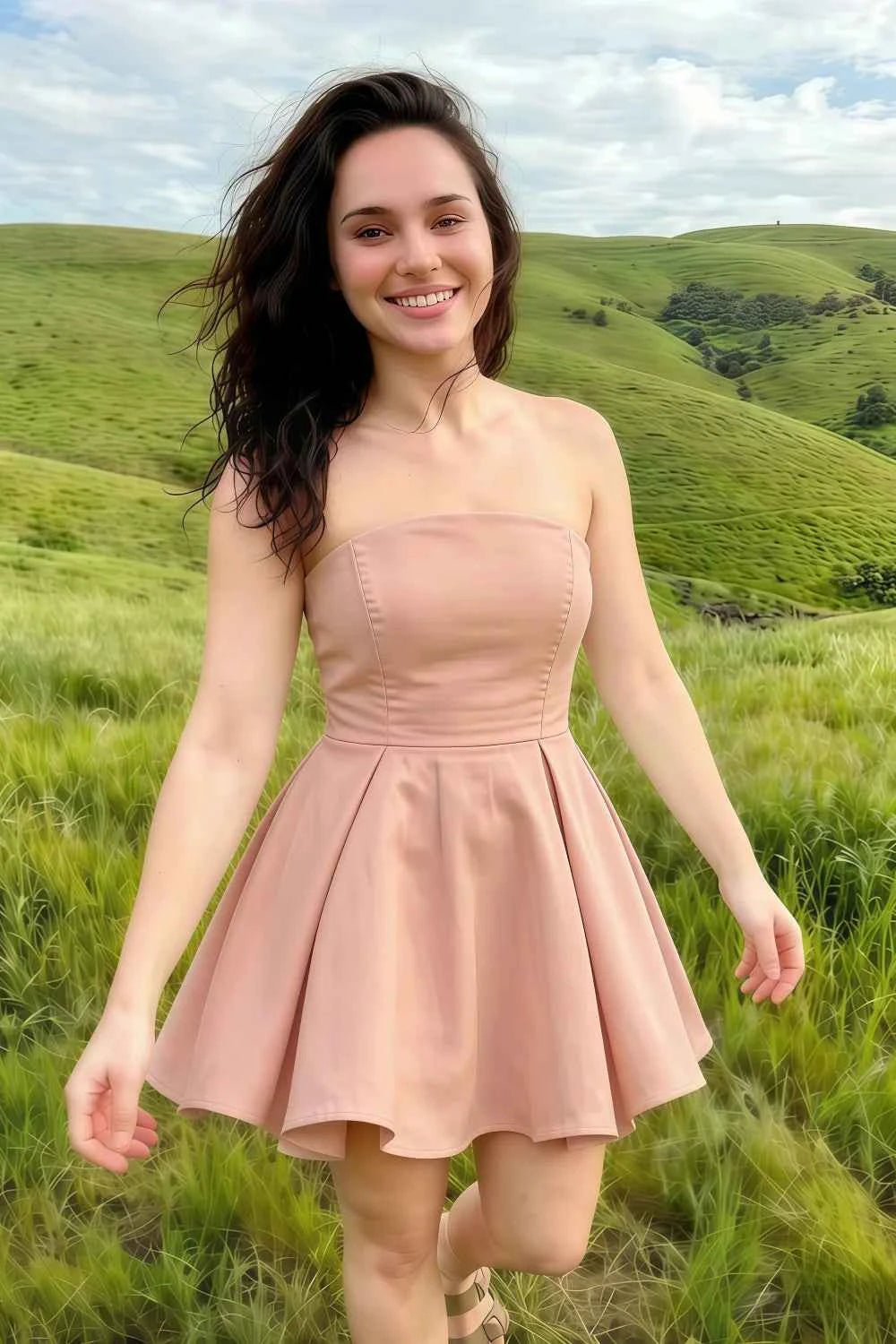 Beverly Pink Satin Strapless Open Back Mini Skater Dress