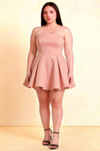 Plus Size LVLVS Pink Satin Strapless Open Back Mini Skater Dress Office Work Party Inclusive Fashion