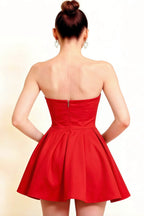 Close Up Back LVLVS Red Satin Beverly Dress Open Back Detail for Semi-Formal Event