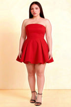 Plus Size LVLVS Red Satin Beverly Dress Strapless Mini Skater Dress for Graduation