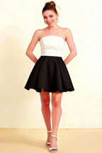 LVLVS Beverly Dress white black satin strapless open back mini skater dress for cocktail party