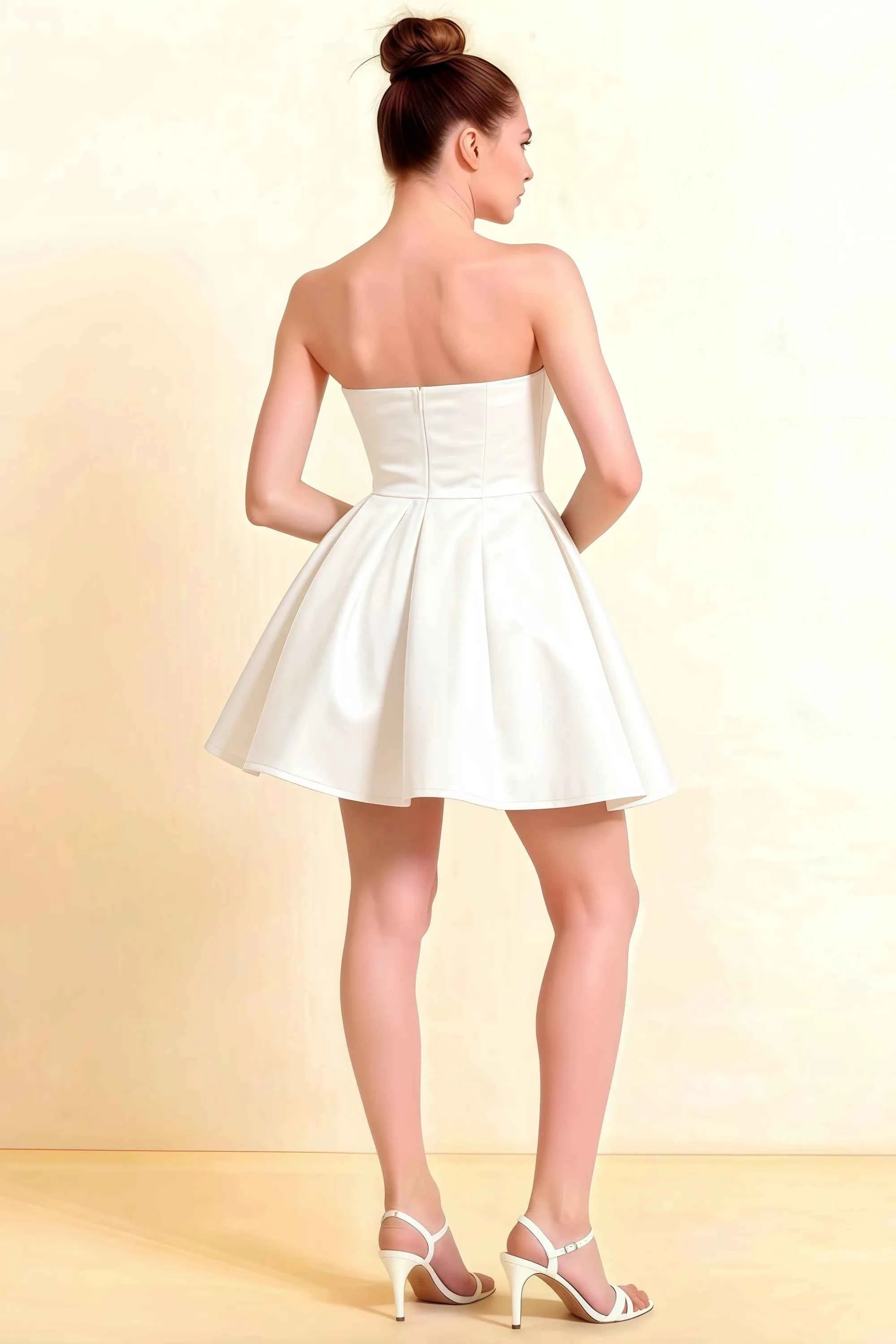 Beverly White Satin Strapless Open Back Mini Skater Dress Secondary image