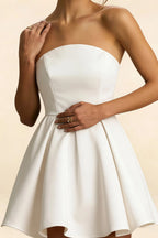 Luxury Satin Texture Close Up of LVLVS White Beverly Dress Featuring Premium Fabric and Flattering Draping Details