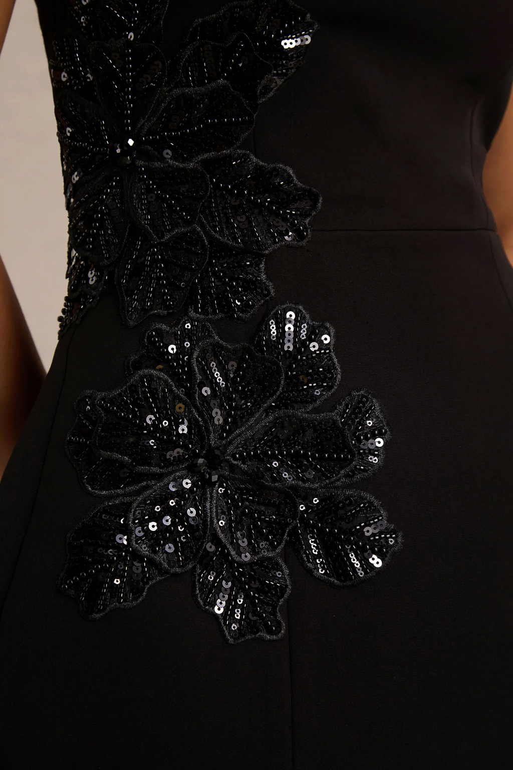 Bianca Black Square Neck Mini Halter Dress with Flower Detail