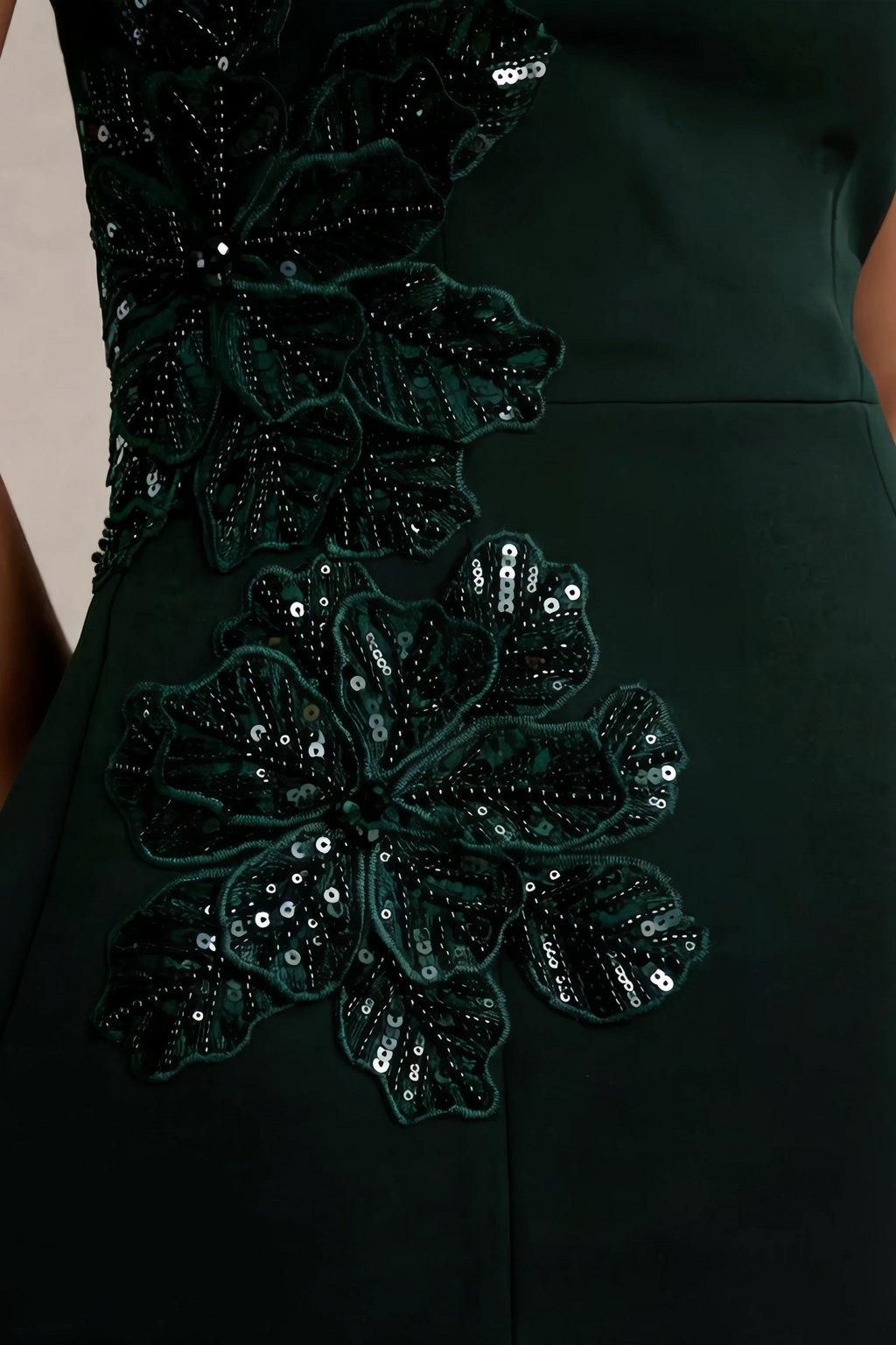 Bianca Emerald Green Square Neck Mini Halter Dress with Flower Detail