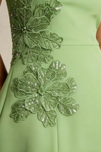 Bianca Light Green Square Neck Mini Halter Dress with Flower Detail