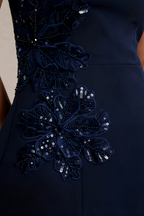 Bianca Navy Square Neck Mini Halter Dress with Flower Detail