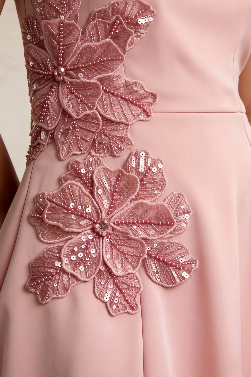Bianca Pink Square Neck Mini Halter Dress with Flower Detail