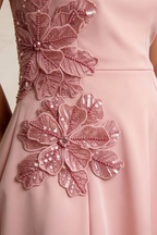 Bianca Pink Square Neck Mini Halter Dress with Flower Detail