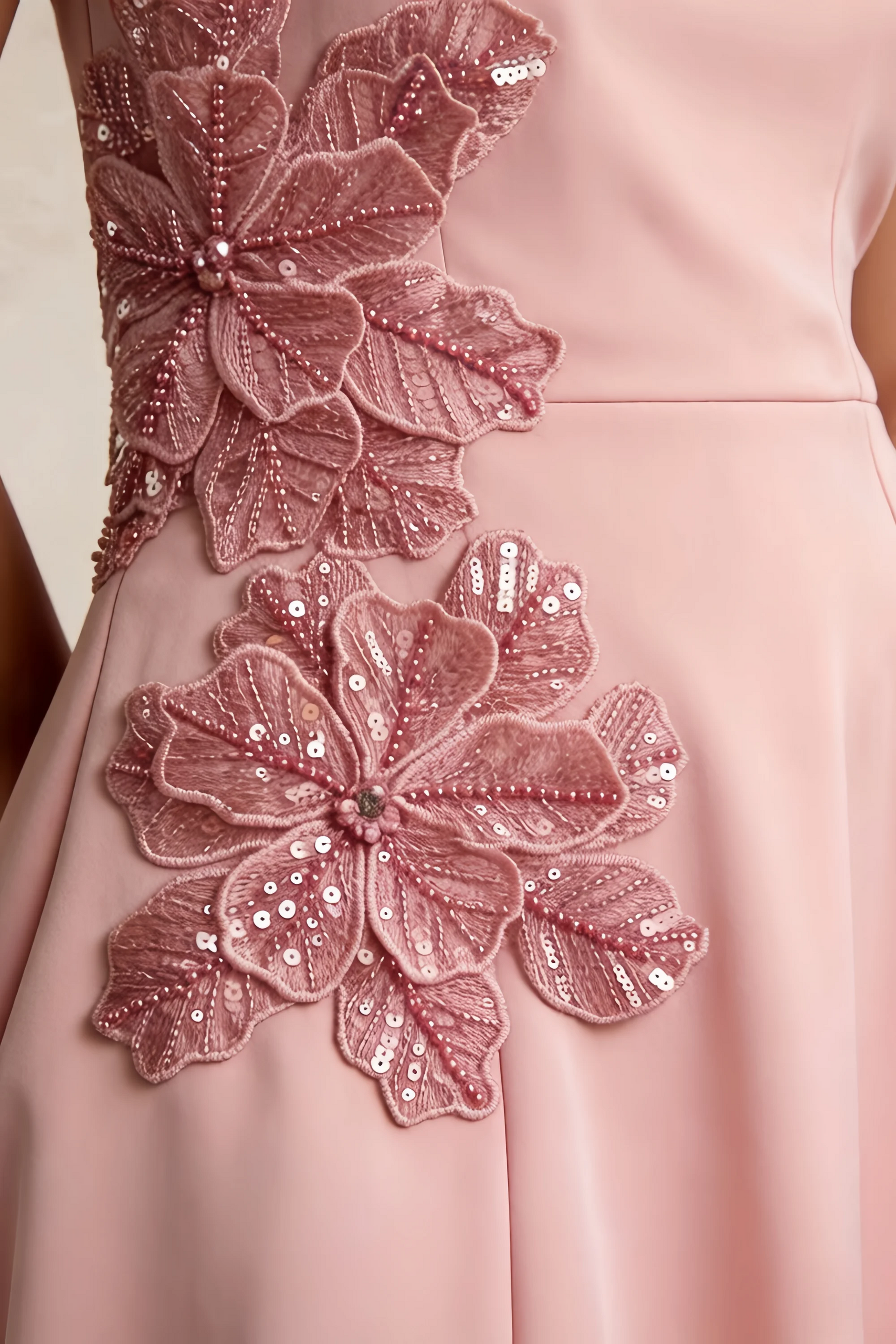 Bianca Pink Square Neck Mini Halter Dress with Flower Detail