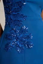 Bianca Royal Blue Square Neck Mini Halter Dress with Flower Detail