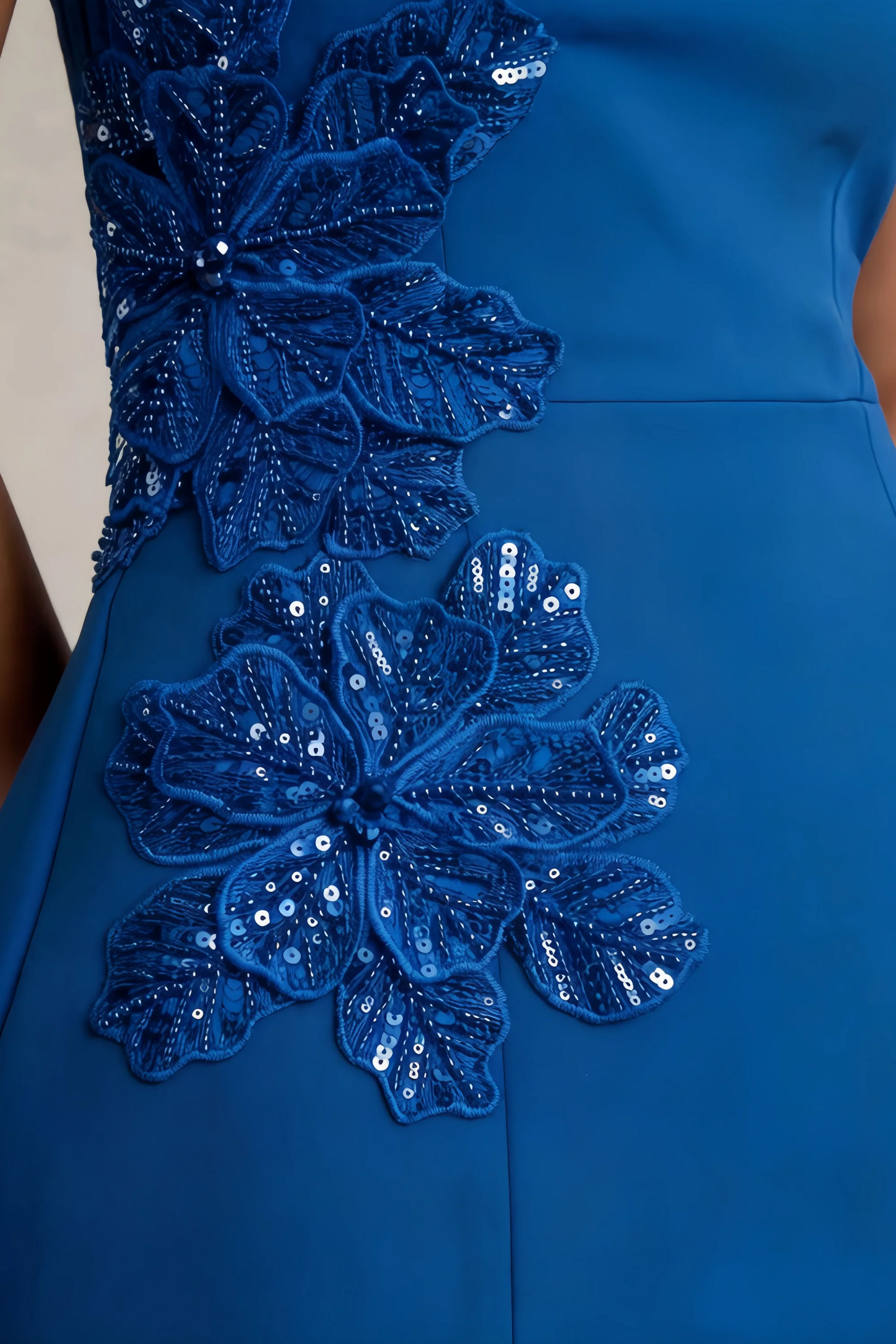 Bianca Royal Blue Square Neck Mini Halter Dress with Flower Detail
