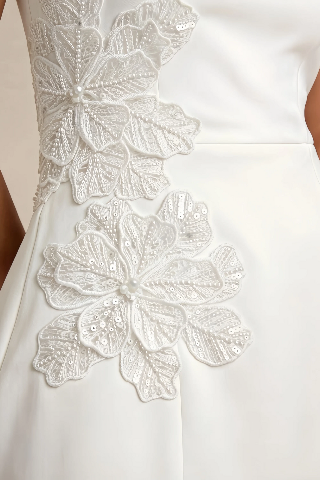 Bianca White Square Neck Mini Halter Dress with Flower Detail