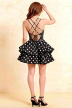Brenda Black Polka Dot V Neck Spaghetti Strap Mini Ruffle Dress