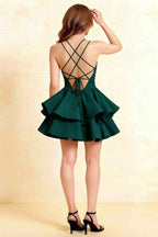 Brenda Emerald Green V Neck Spaghetti Strap Mini Ruffle Dress