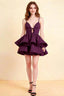 Brenda Grape V Neck Spaghetti Strap Mini Ruffle Dress