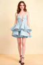 Brenda Light Blue V Neck Spaghetti Strap Mini Ruffle Dress