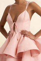 Brenda Light Pink V Neck Spaghetti Strap Mini Ruffle Dress
