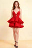 Brenda Red V Neck Spaghetti Strap Mini Ruffle Dress
