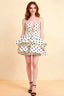 Brenda White Polka Dot V Neck Spaghetti Strap Mini Ruffle Dress