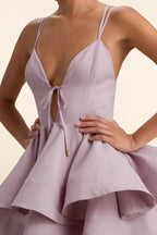 Brenda Wisteria V Neck Spaghetti Strap Mini Ruffle Dress