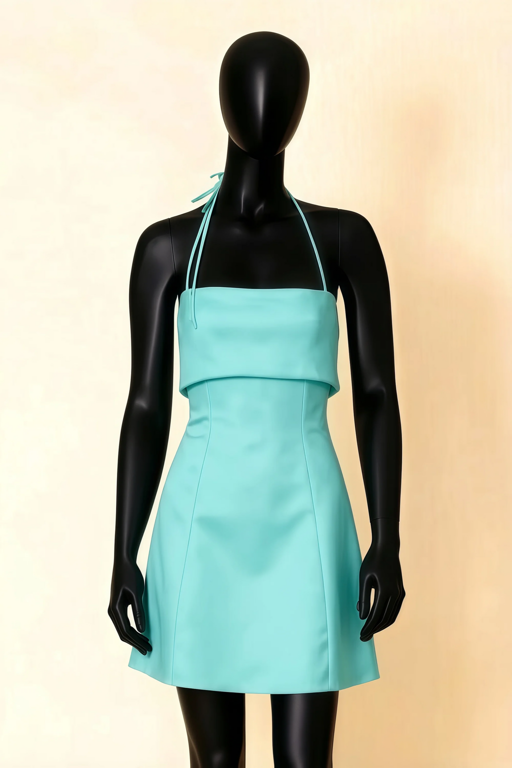 Bridget Aqua Halter Mini Dress with Square Neck