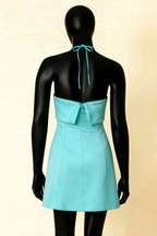 Bridget Aqua Halter Mini Dress with Square Neck