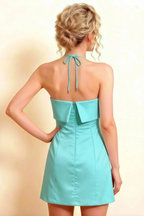 Bridget Aqua Halter Mini Dress with Square Neck