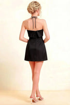 Bridget Black Halter Mini Dress with Square Neck