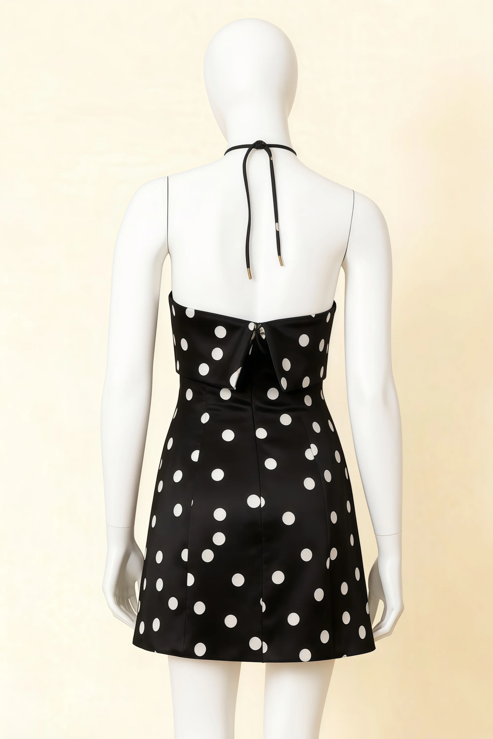 Bridget Black Polka Dot Halter Mini Dress with Square Neck
