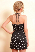 Bridget Black Polka Dot Halter Mini Dress with Square Neck