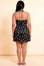 Bridget Black Polka Dot Halter Mini Dress with Square Neck