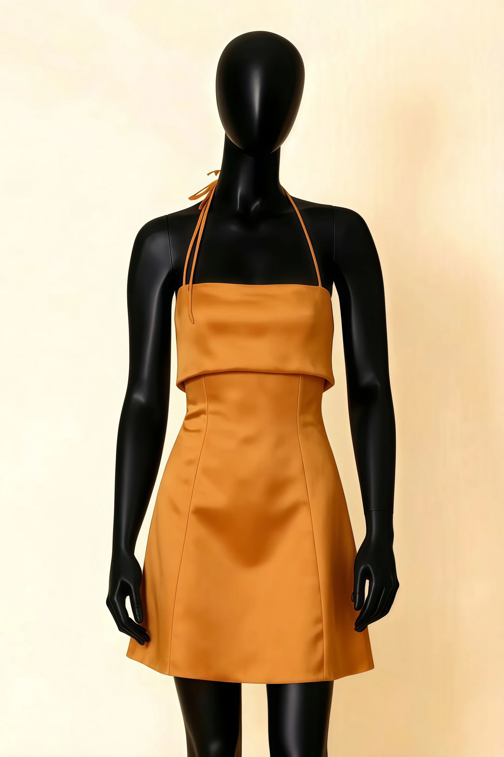 Bridget Bronze Halter Mini Dress with Square Neck