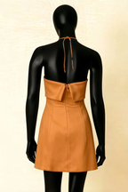 Bridget Bronze Halter Mini Dress with Square Neck
