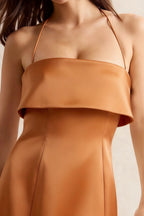 Bridget Bronze Halter Mini Dress with Square Neck