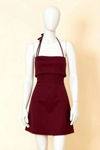 Bridget Burgundy Halter Mini Dress with Square Neck
