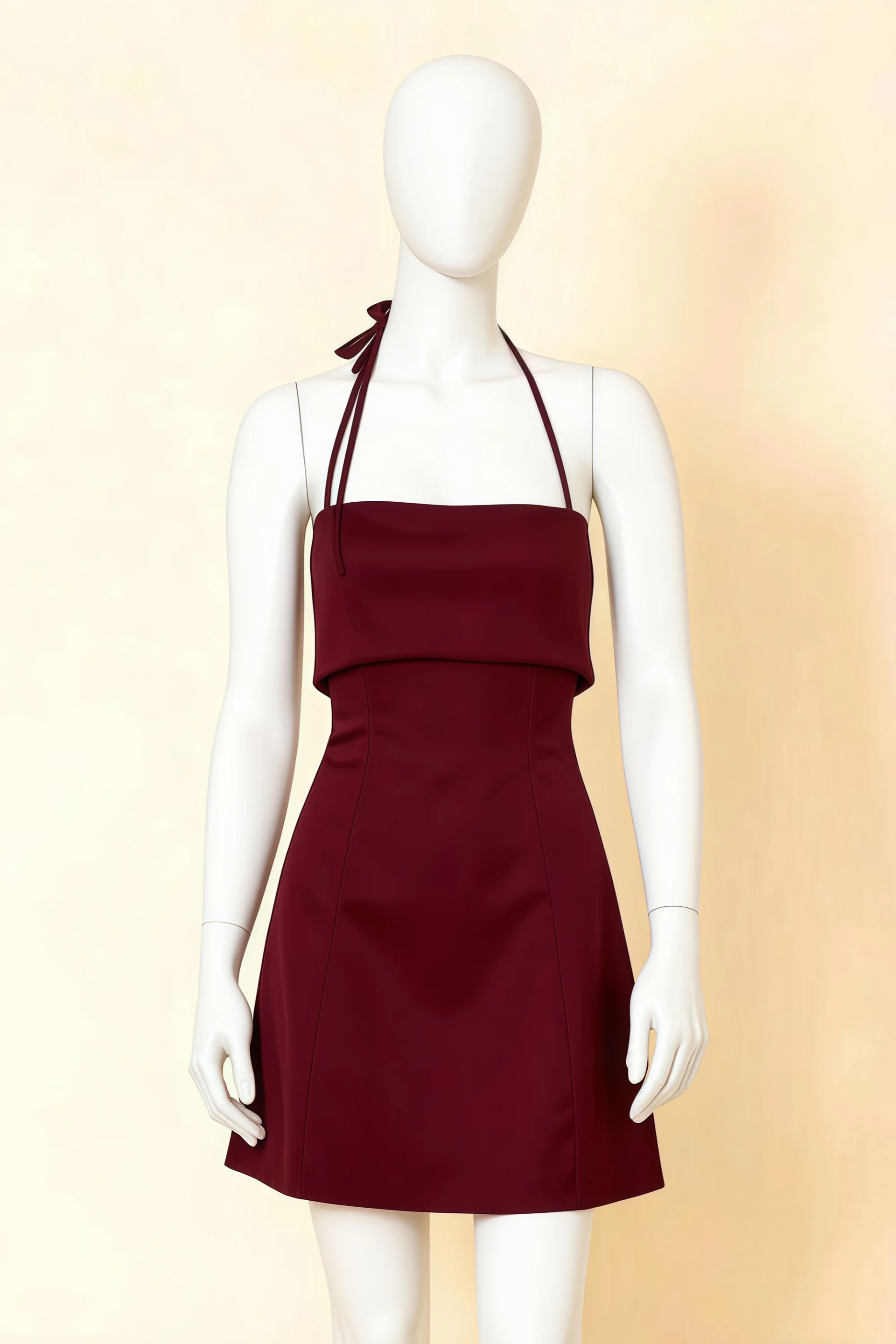 Bridget Burgundy Halter Mini Dress with Square Neck