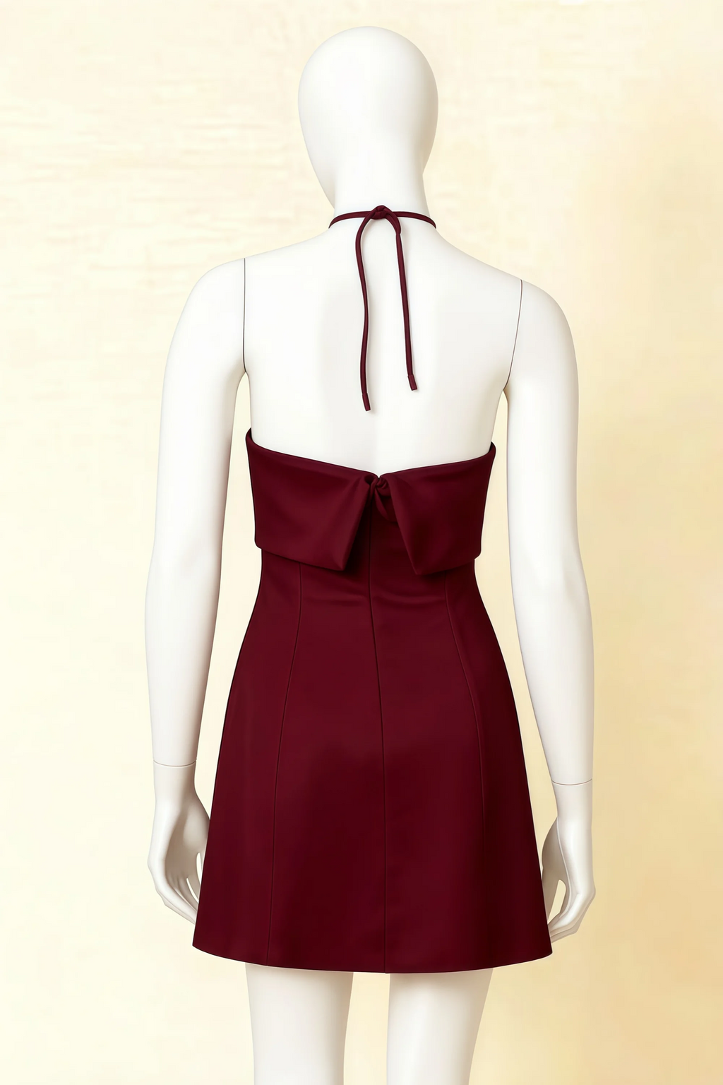 Bridget Burgundy Halter Mini Dress with Square Neck