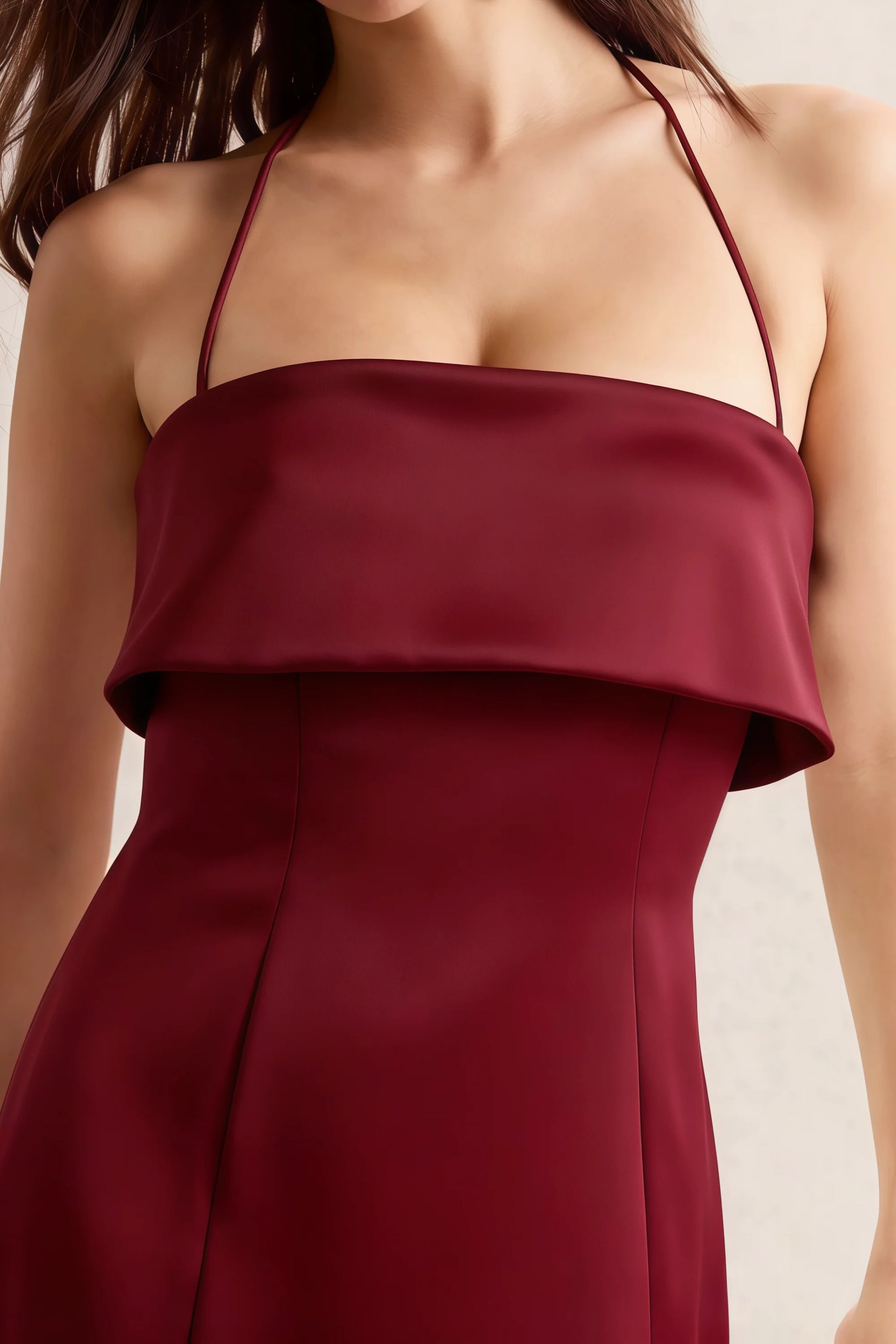 Bridget Burgundy Halter Mini Dress with Square Neck