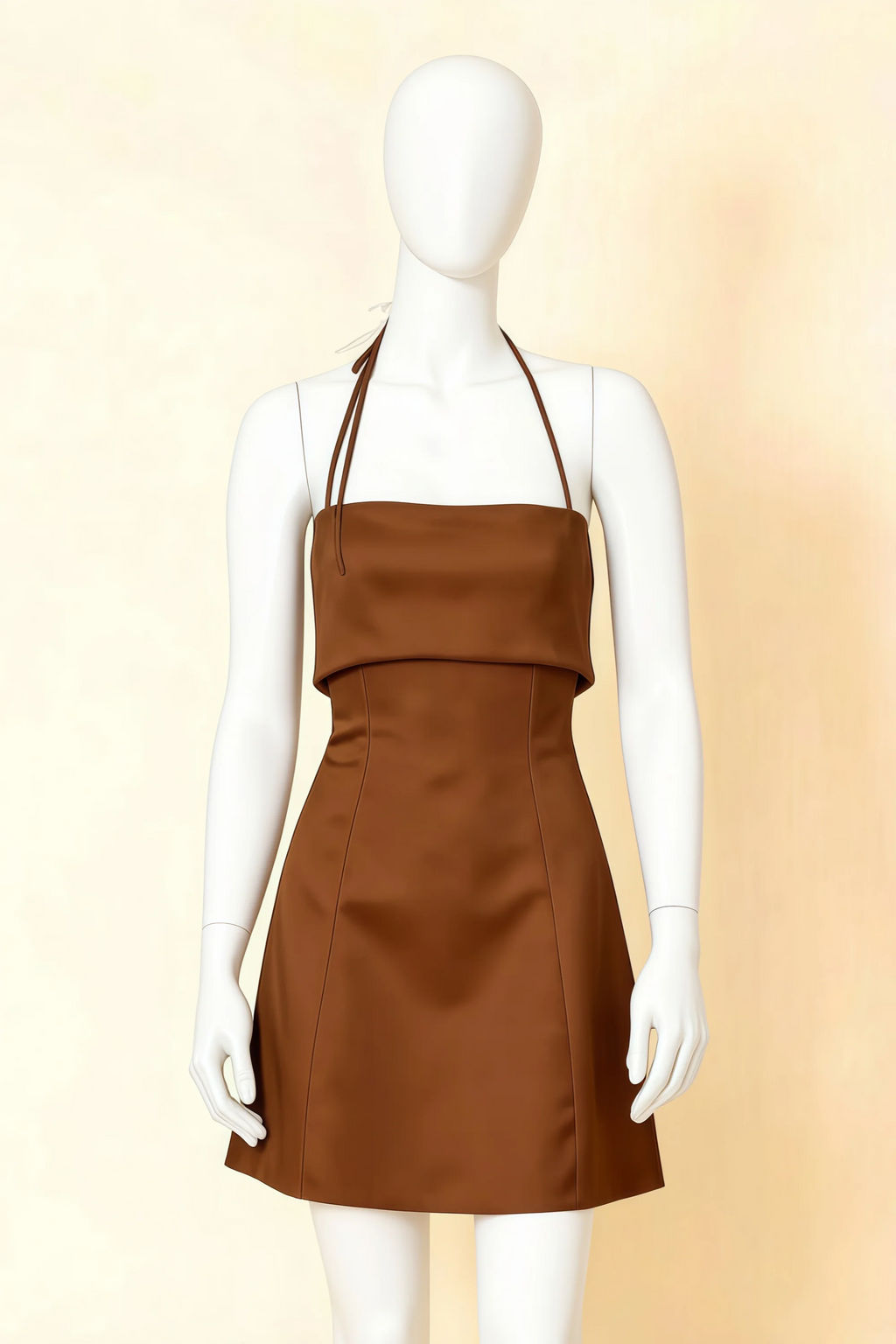 Bridget Coffee Halter Mini Dress with Square Neck