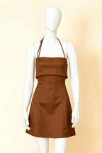 Bridget Coffee Halter Mini Dress with Square Neck
