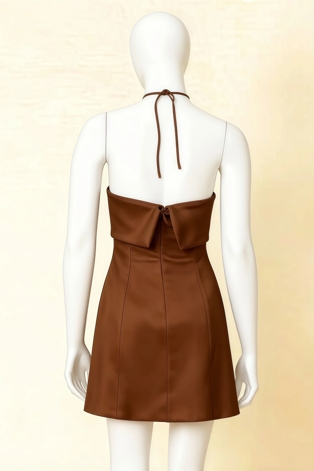 Bridget Coffee Halter Mini Dress with Square Neck