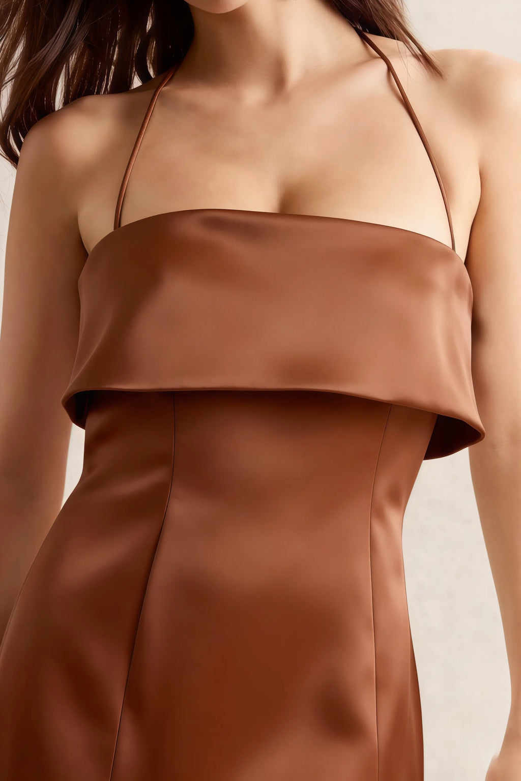Bridget Coffee Halter Mini Dress with Square Neck