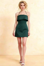 Bridget Emerald Green Halter Mini Dress with Square Neck