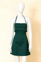 Bridget Emerald Green Halter Mini Dress with Square Neck
